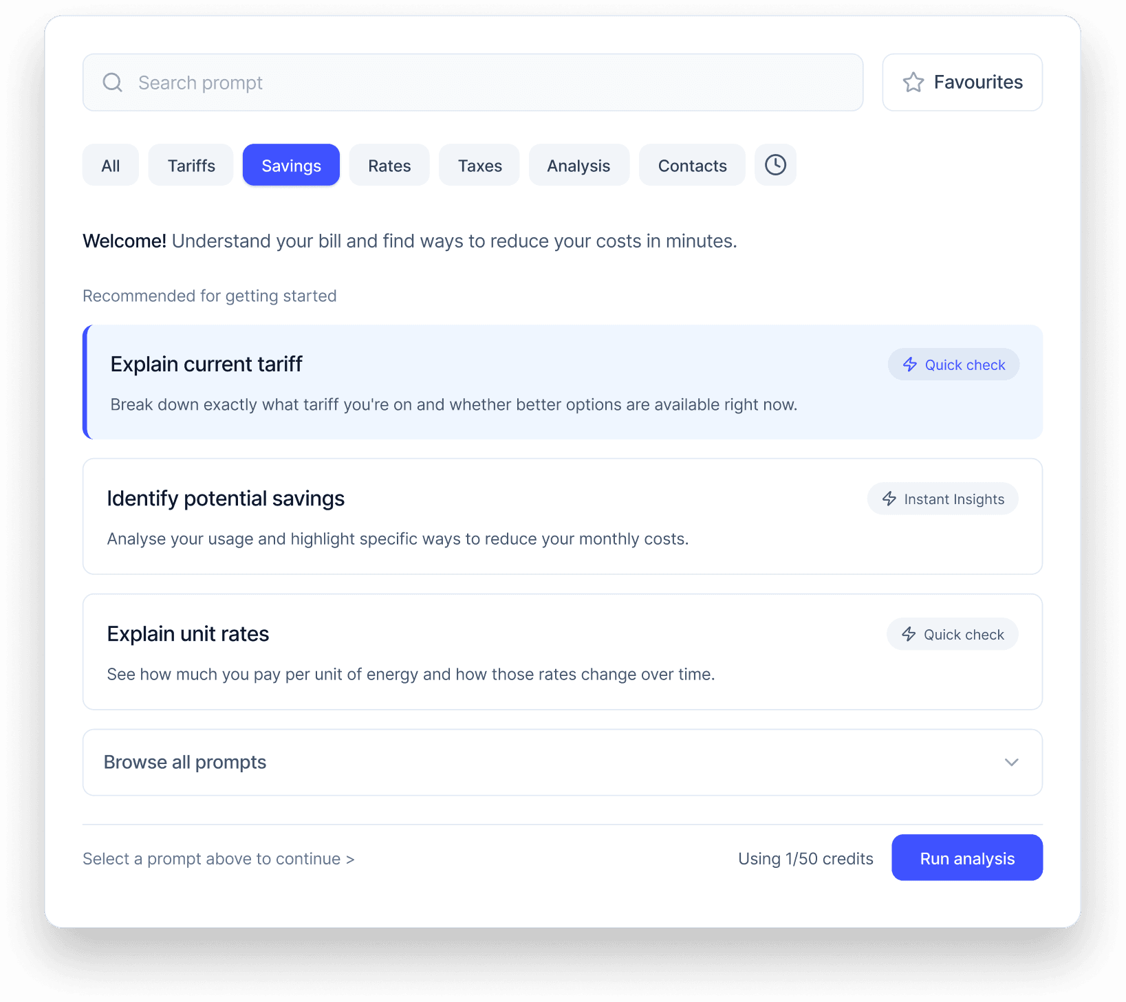 Billvra prompts interface